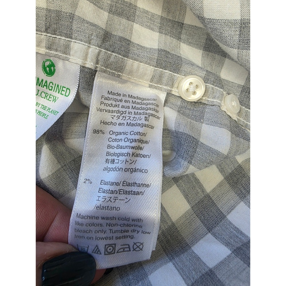 J.Crew Secret Wash Shirt Mens Medium Grey Gingham Organic Cotton Stretch Classic - Picture 5 of 11